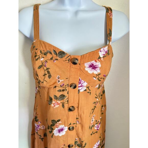 American Eagle Mustard Yellow Floral Dress Size Small - Picture 2 of 8